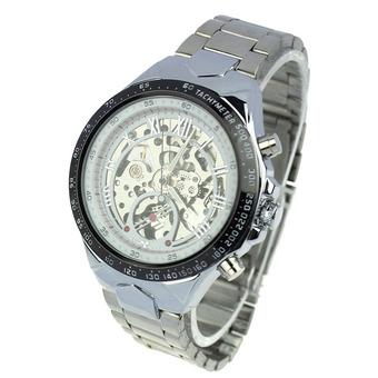 WINNER Men Skeleton Automatic Mechanical Stainless Steel Band Watch White  