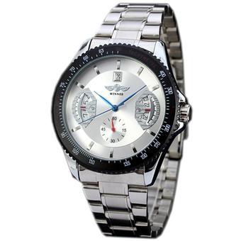 WINNER Silver Stainless Steel Automatic Mechanical Mens Sport Watch White Dial WW305 (Intl)  