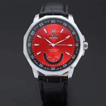 WINNER Sport Style Automatic Mechanical Leather Strap Mens Watch Red Dial WW170 (Intl)  