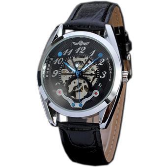 WINNER Sport Style Leather Strap Men Skeleton Automatic Mechanical Watch Black WW110 (Intl)  