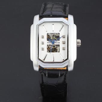 WINNER Square Skeleton Automatic Leather Strap Mens Dress Watch White Dial WW234 (Intl)  