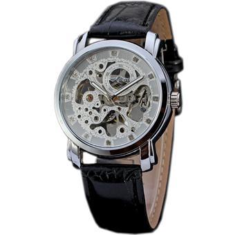 WINNER Vintage Automatic Watches For Men Skeleton Mechanical Leather Watch Silver WW118 (Intl)  