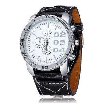 WOMAGE Men Big Round Style Adjustable Alloy Case PU leather Band Quartz Watches black white (Intl)  