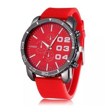 WOMAGE Men Quartz Silicone Band Big Large Dial Clock Sport Watch Men Wristwatches relogios Red (Intl)  