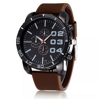 WOMAGE Men Quartz Silicone Band Big Large Dial Clock Sport Watch Men Wristwatches relogios brown (Intl)  
