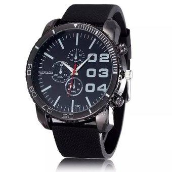 WOMAGE Men Quartz Silicone Band Big Large Dial Clock Sport Watch Men Wristwatches relogios black (Intl)  