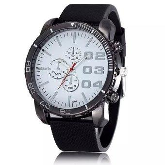 WOMAGE Men Quartz Silicone Band Big Large Dial Clock Sport Watch Men Wristwatches relogios black white (Intl)  