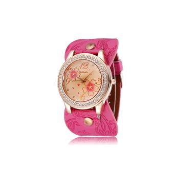 WOMAGE New Fashion Women Casual Watch RhinestonsLadies Watch Leather Straps Wrist Watch Dropshiping-Rose Red  