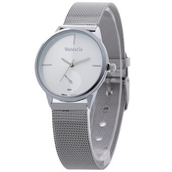 WOMAGE Silver Net Strap Wristwatch Couple Quartz Men Watch 65401(White) (Intl)  