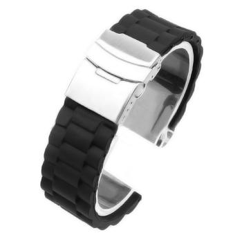 Waterproof Silicone Sports Watch Band Replacement Wrist Strap Bracelet Deployment Clasp 22mm (Black)  