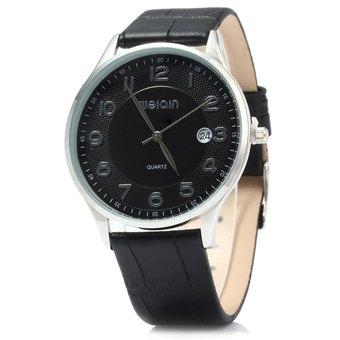 WeiQin 2608 Men Ultrathin Date Leather Analog Quartz Watch (BLACK) - Intl  