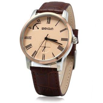 WeiQin 2609 Quartz Men Watch Leather Strap 5ATM Water Resistant Coffee and Rose Gold (Intl)  