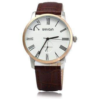 WeiQin 2609 Quartz Men Watch Leather Strap 5ATM Water Resistant Coffee and Golden White (Intl)  