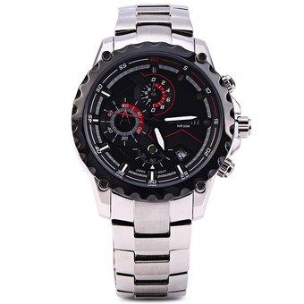 WeiQin 5023 Calendar Men Quartz Watch with Luminous Pointers Black and Silver (Intl)  