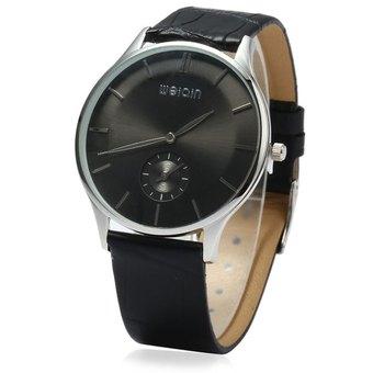 WeiQin 5074 Men Ultrathin Analog Quartz Watch Leather Strap BLACK SILVER BLACK (Intl)  