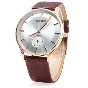 WeiQin 5074 Men Ultrathin Analog Quartz Watch Leather Strap Coffee and Golden White (Intl)  