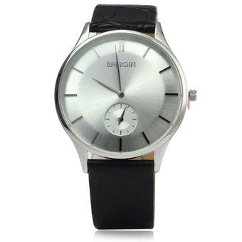 WeiQin 5074 Men Ultrathin Analog Quartz Watch Leather Strap BLACK SILVER WHITE (Intl)  