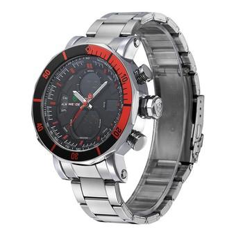 Weide Dual Time Zone Stainless Quartz LED Sports Watch 30M Water Resistance - WH5203 - Red  