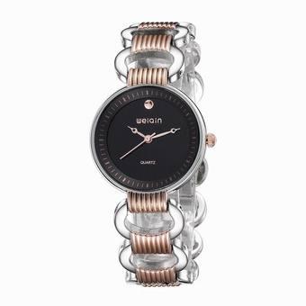 Weiqin Hollow Out Silver Rose Gold Strap Woman Watches Luxury Brand Fashion Analog Quartz Business Watch Women Relogios Feminino(Black) (Intl)  
