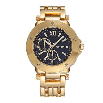 Weiqin Luminous Hands Hardlex Window Fashion Gold Watch Men Luxury Brand Analog Quartz Male Buisness Watches Relogio Masculinoâ€”Gold &Black  