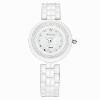 Weiqin Ultrathin Rhinestone Full Ceramic Watches Women Luxury Brand Hardlex Shell Dial Lady Fashion Watch Butterfly Buckle Clasp(White) (Intl)  