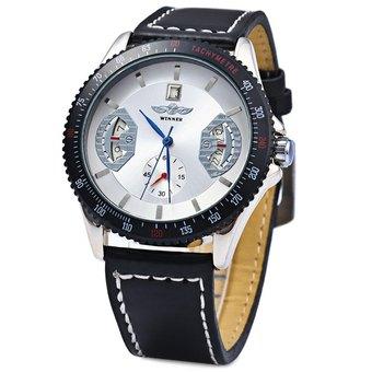 Winner Mechanical Watch with Day Round Dial Leather Watchband for Men (White) - Intl  