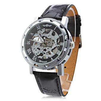 Winner Skeleton Design Manual Mechanical Watch Leather Strap Black Dial - Intl  