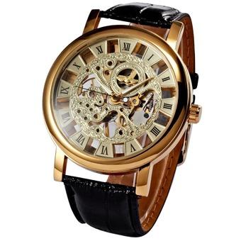 Winner Skeleton Design Manual Mechanical Watch Leather Material Gold - Intl  