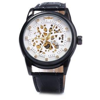 Winner W045 Men Hollow Automatic Mechanical Watch with Leather Band WHITE BLACK (Intl)  
