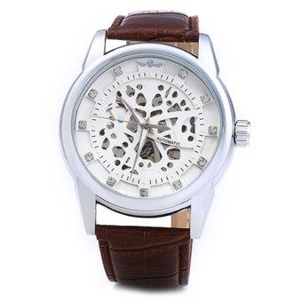 Winner W045 Men Hollow Automatic Mechanical Watch with Leather Band WHITE SILVER (Intl)  