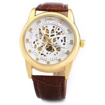 Winner W045 Men Hollow Automatic Mechanical Watch with Leather Band WHITE GOLDEN (Intl)  