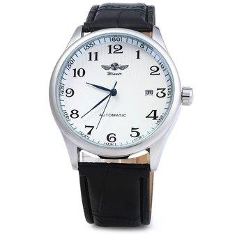 Winner W062 Men Automatic Mechanical Watch with Leather Band White and Black (Intl)  