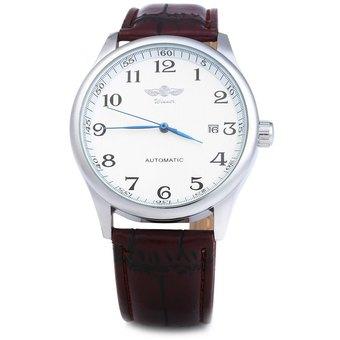 Winner W062 Men Automatic Mechanical Watch with Leather Band White and Brown (Intl)  