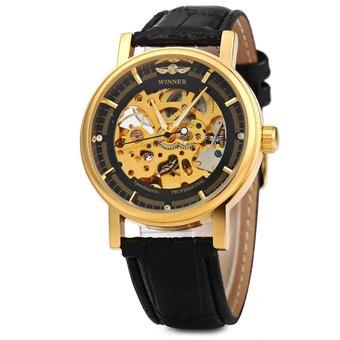 Winner W088 Men Mechanical Hollow Out Watch Leather Band Round Dial (BLACK) - Intl  