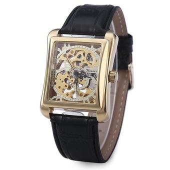 Winner W09 Men Mechanical Hollow Out Watch Leather Band Life Water Resistance (Gold ) - Intl  