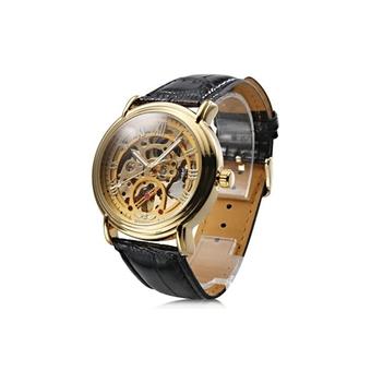 Winner W127 Men's Roman Numerals Hollow-Out Skeleton Dial Automatic Mechanical Wrist Watch with PU Band Golden - Intl  