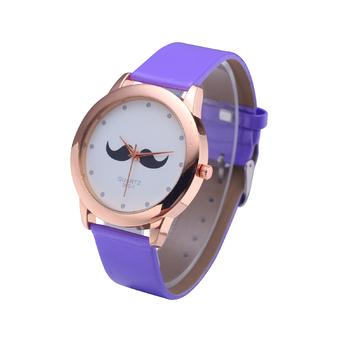 WoMaGe 380-1 Leather Watch Beard Mustache Novelty Gentleman Quartz Wristwatch (Purple) - Intl  