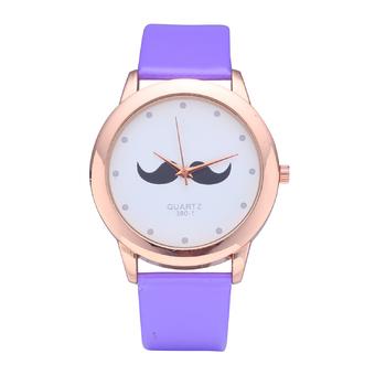 WoMaGe 380-1 Leather Watch Beard Mustache Novelty Gentleman Quartz Wristwatch (Purple)  