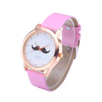 WoMaGe 380-1 Unisex Leather Watch Beard Mustache Novelty Gentleman Quartz Wristwatch (Pink)  