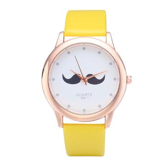 WoMaGe 380-1 Unisex Leather Watch Beard Mustache Novelty Gentleman Quartz Wristwatch (Yellow) - Intl  