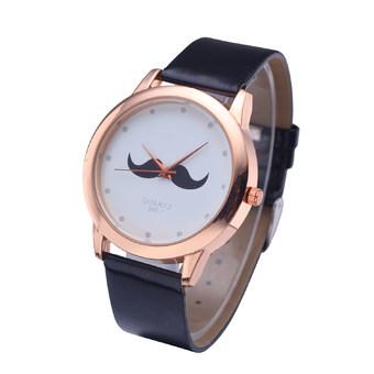 WoMaGe 380-1 Unisex Leather Watch Beard Mustache Novelty Gentleman Quartz Wristwatch (Black)  