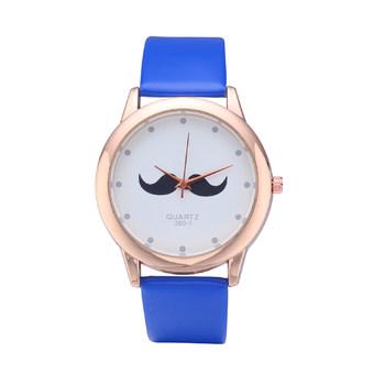 WoMaGe 380-1 Unisex Leather Watch Beard Mustache Novelty Gentleman Quartz Wrist Watch Royal Blue  