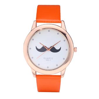 WoMaGe 380-1 Unisex Leather Watch Beard Mustache Novelty Gentleman Quartz Wristwatch (Orange)  