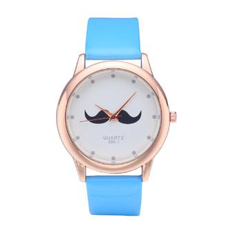 WoMaGe 380-1 Unisex Leather Watch Beard Mustache Novelty Gentleman Quartz Wristwatch (Blue)  