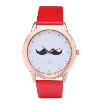 WoMaGe 380-1 Unisex Leather Watch Beard Mustache Novelty Gentleman Quartz Wristwatch (Red)  