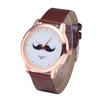 WoMaGe 380-1 Unisex Leather Watch Beard Mustache Novelty Gentleman Quartz Wristwatch (Brown)  