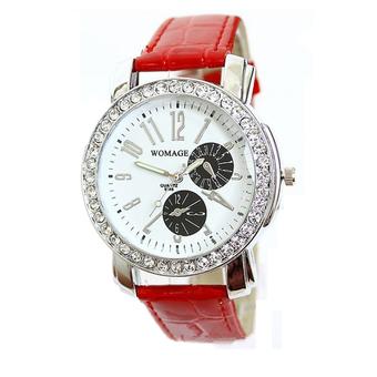 WoMaGe 9346B Ms Diamond Quartz Leather Strap Watches (Red) (Intl)  