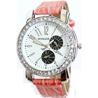WoMaGe 9346D Ms Diamond Quartz Leather Strap Watches (Pink) (Intl)  