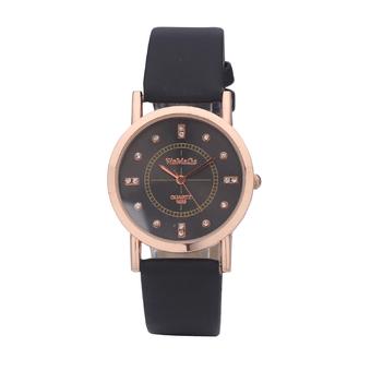 WoMaGe 9522 Lady Quartz Leather Strap Watch Round dial Rhinestone wristwatches(black)  