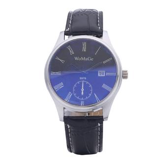 WoMaGe 9976 Leather Strap Military Casual Watch Date Function Roman Numbers Analog Quartz Wristwatch(Black Belt black surface)  